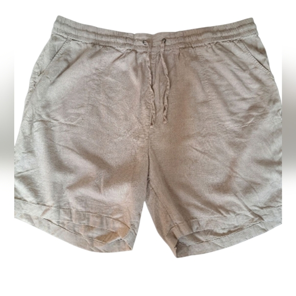 NATURALS Linen flax shorts oatmeal neutral coastal beachy drawstring comfy 2X - Picture 2 of 7